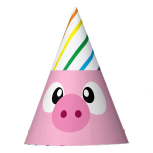 Pink pig wearing a party hat party hat