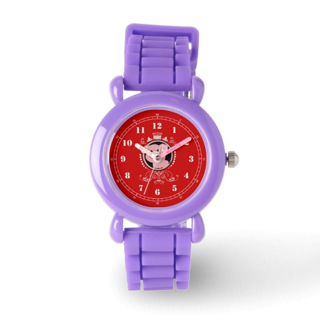 Pink pig with ornament pattern watch (Front)