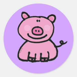 Pink piggy classic round sticker
