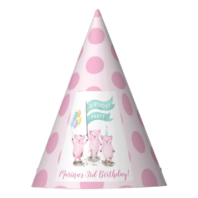 Pink Piggy's Kids Birthday Party Hat (Front)