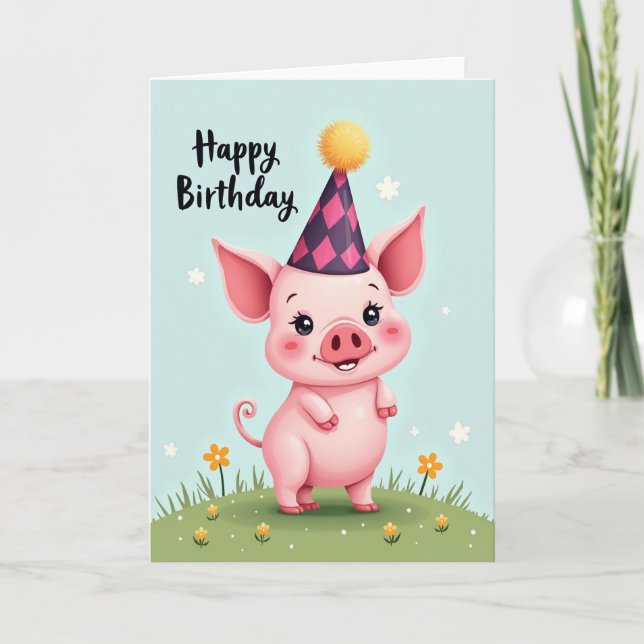 Pink Piglet Birthday Joy Card (Front)