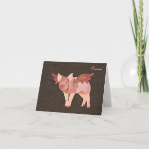 Pink Pigs Fly Polkadot Personalised Notecard