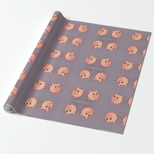 Pink pigs pattern on grey wrapping paper (Unrolled)