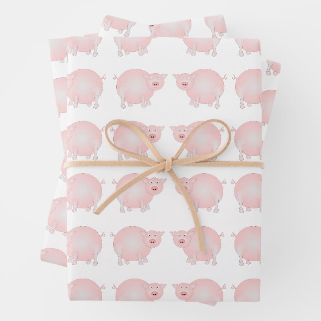 Pink Pigs Wrapping Paper Sheets (In situ)