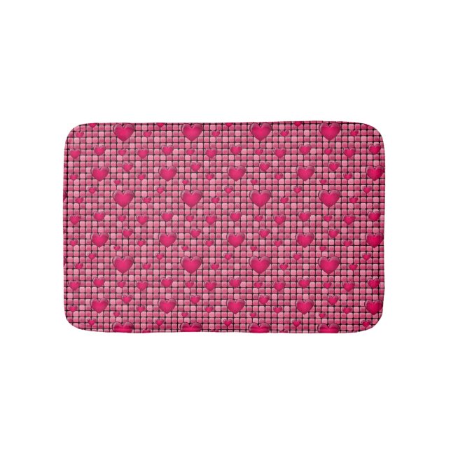 Pink Pile With Hearts Bath Mat (Front)