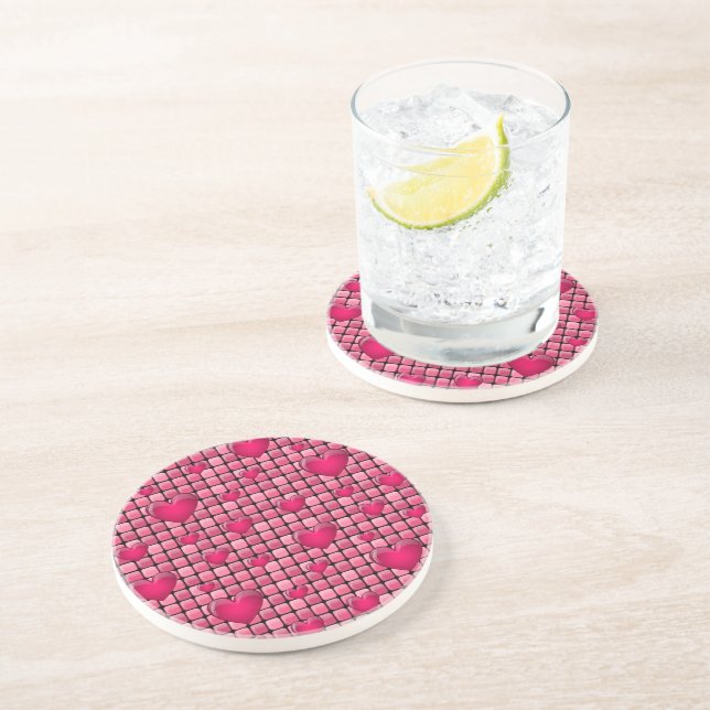 Pink Pile With Hearts Coaster (Side)