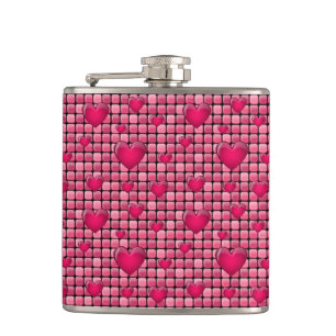 Pink Pile With Hearts Hip Flask