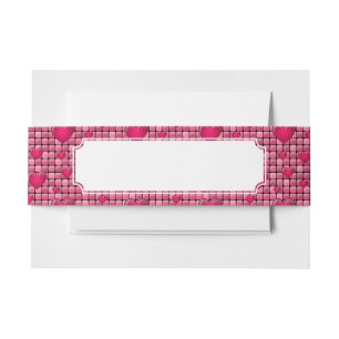 Pink Pile With Hearts Invitation Belly Band