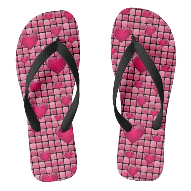 Pink Pile With Hearts Jandals (Footbed)