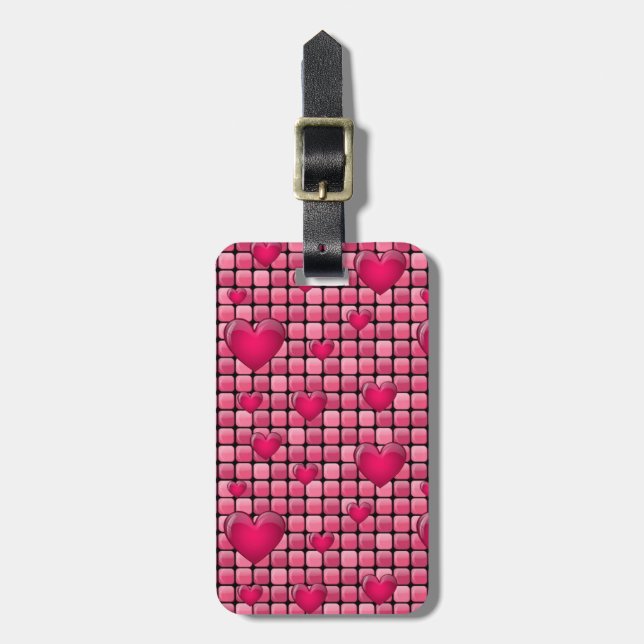 Pink Pile With Hearts Luggage Tag (Front Vertical)