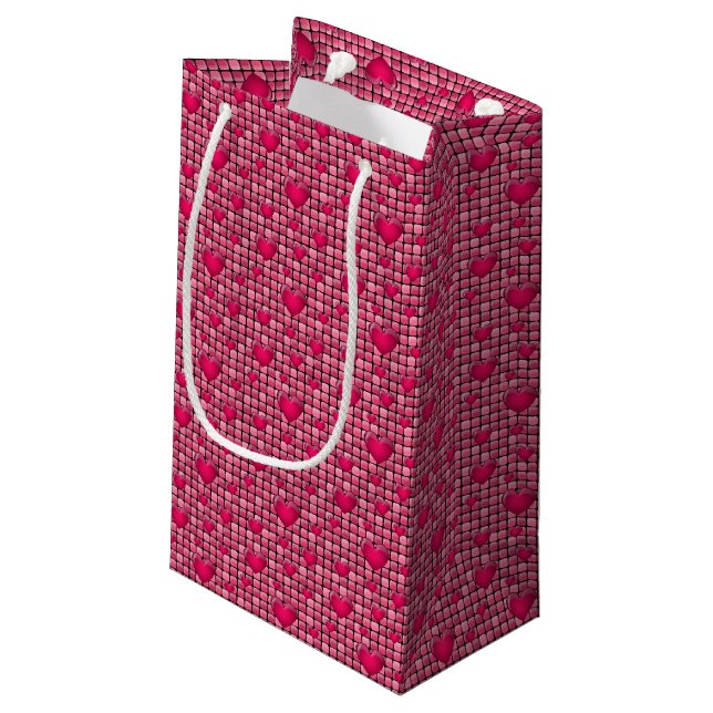 Pink Pile With Hearts Small Gift Bag (Back Angled)