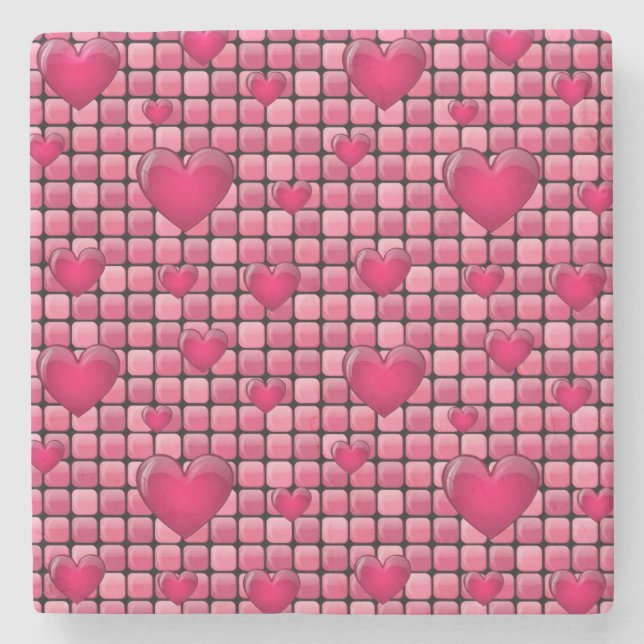 Pink Pile With Hearts Stone Coaster (Front)