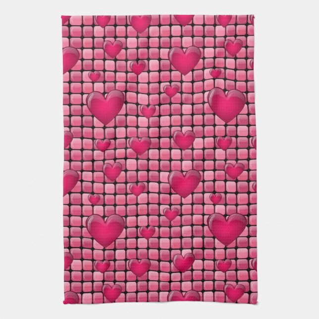 Pink Pile With Hearts Tea Towel (Vertical)