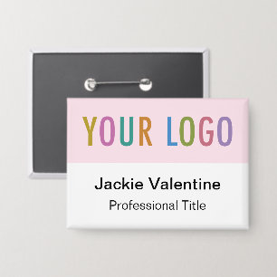 Pink Pinback Badge Large Name Tag Button with Logo