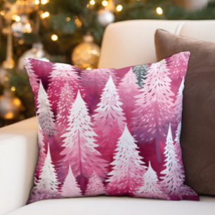 Pink Pine Christmas Trees Cushion