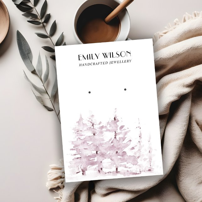 PINK PINE TREE WINTER FOREST STUD EARRING DISPLAY BUSINESS CARD (Creator Uploaded)