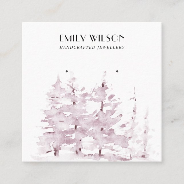 PINK PINE TREE WINTER FOREST STUD EARRING DISPLAY SQUARE BUSINESS CARD (Front)