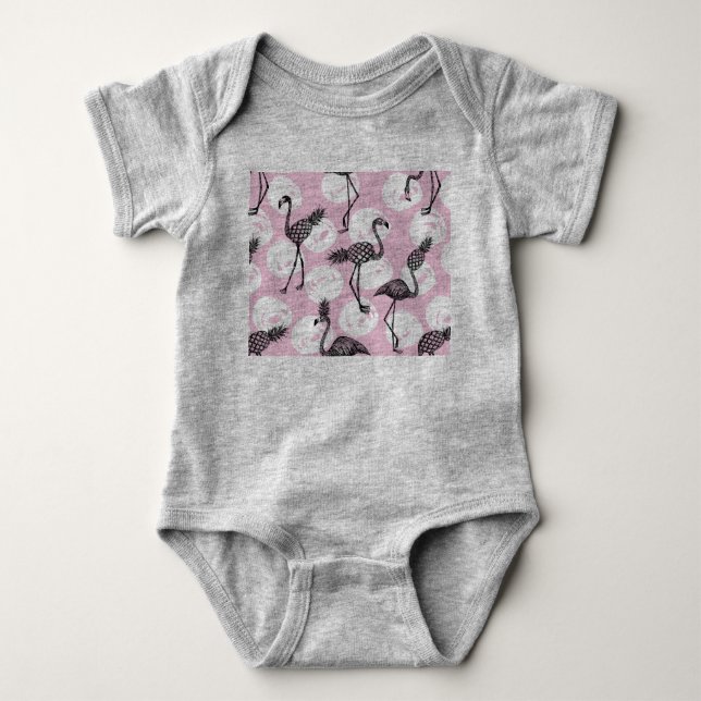 Pink Pineapple Flamingo Baby Bodysuit (Front)