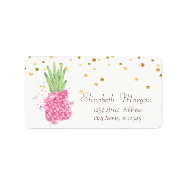 Pink Pineapple Gold Foil Confetti Label (Front)