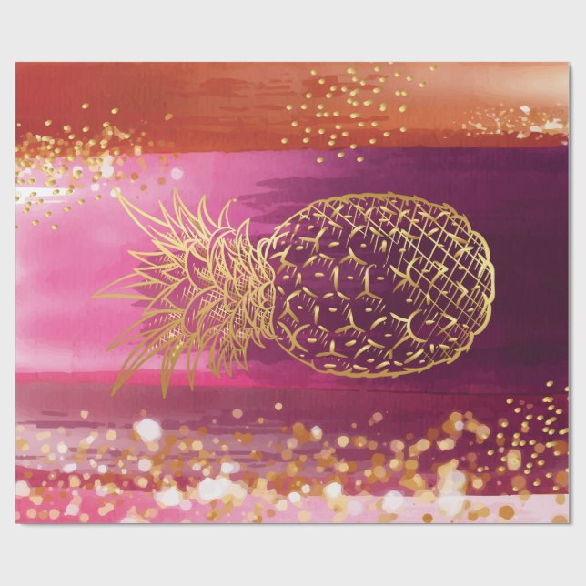 Pink Pineapple Gold Glitter Wrapping Paper (Flat)