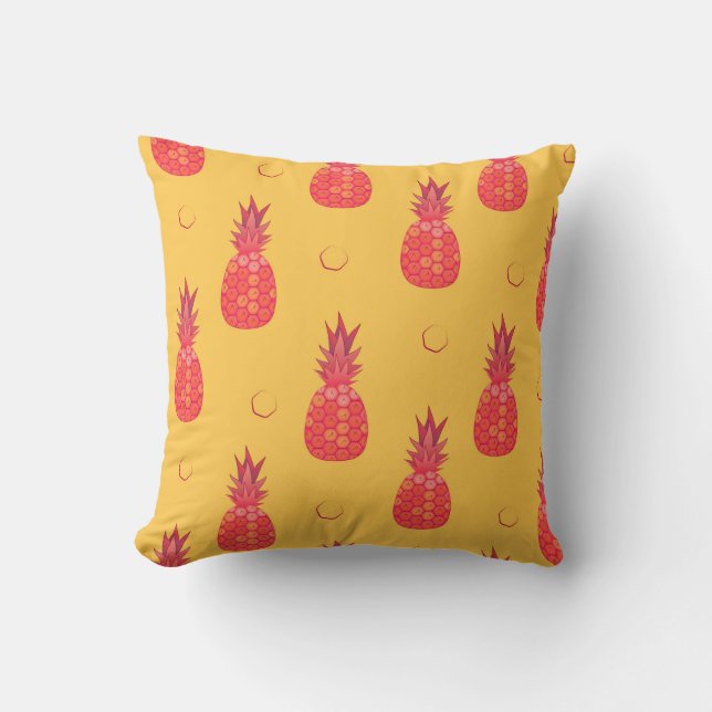 Pink pineapple on orange background. Seamless patt Cushion (Front)