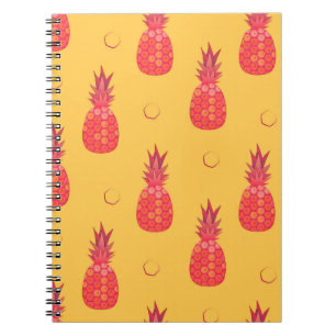 Pink pineapple on orange background. Seamless patt Notebook