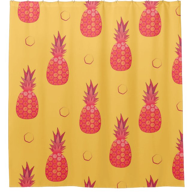 Pink pineapple on orange background. Seamless patt Shower Curtain (Front)