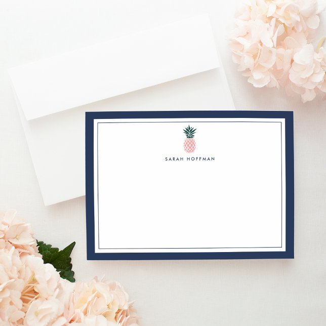 Pink Pineapple | Personalized Stationery Flat Card (Creator Uploaded)