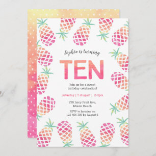 Pink pineapple tropical 10th birthday Invitation