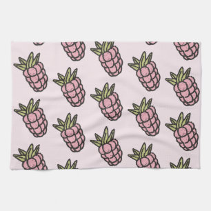 Pink Pineapple Tropical Fruits Botanical Summer Tea Towel