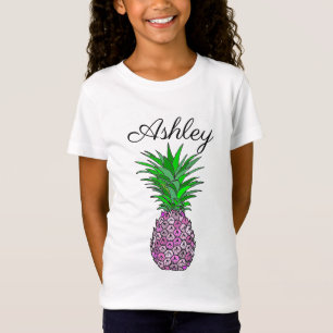 Pink Pineapple Tropical Personalised Girl's T-Shirt
