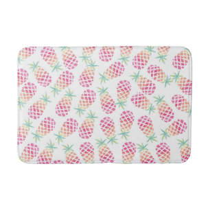 Pink Pineapple watercolor bath mat