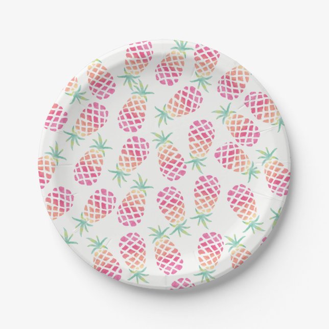 Pink Pineapple watercolour party plate (Front)