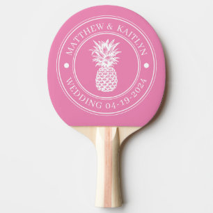  Pink Pineapple Wedding Crest & Name Ping Pong Paddle