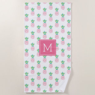 Pink Pineapples Monogrammed Beach Towel
