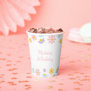 Pink Pink Daisy Flower Paper Cups