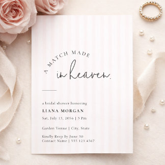 Pink Pinstripe Match Made in Heaven Bridal Shower Invitation