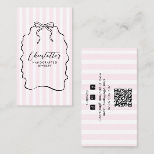 Pink Pinstripe Ribbon Doodle Jewellery Designer Business Card