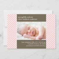 Pink Pinstripes Photo Birth Announcements