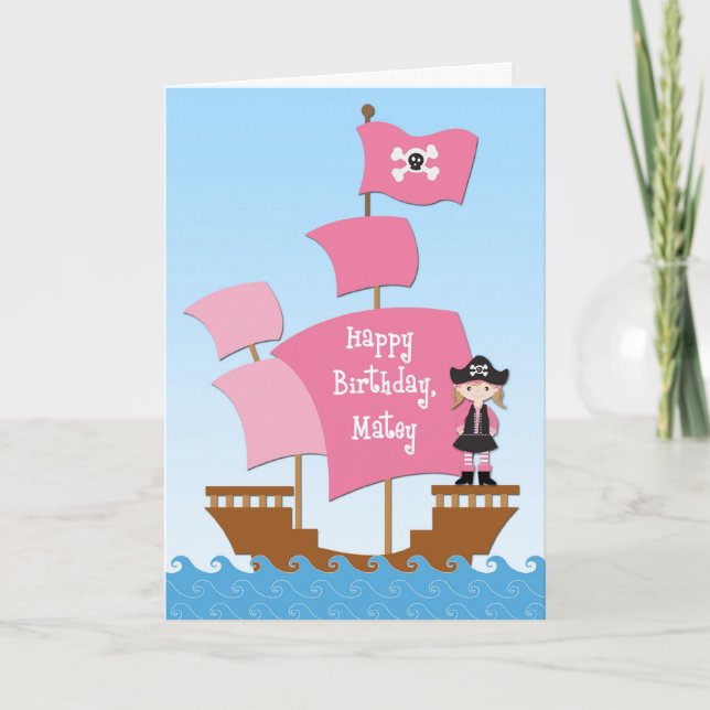 Pink Pirate Birthday Card (Front)