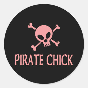 Pink Pirate Chick Classic Round Sticker
