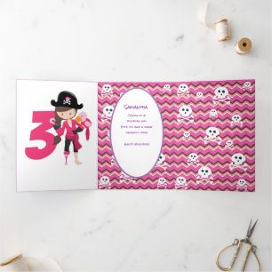 Pink Pirate Girl Tri-Fold Card