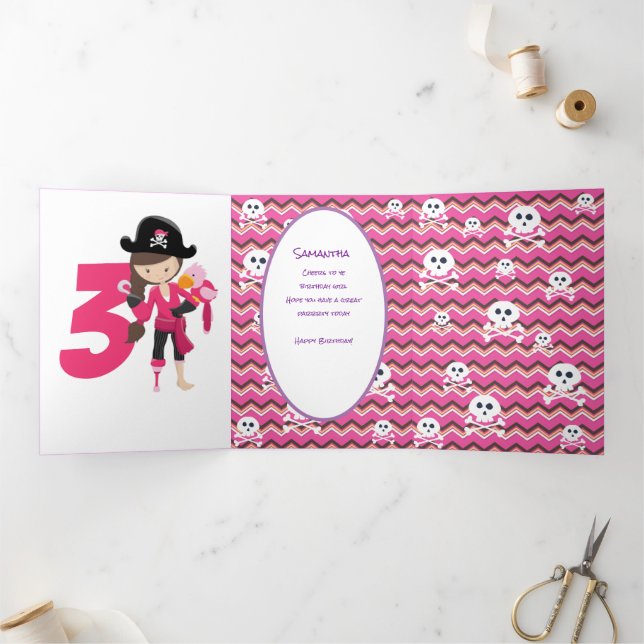 Pink Pirate Girl  Tri-Fold Card (Inside)