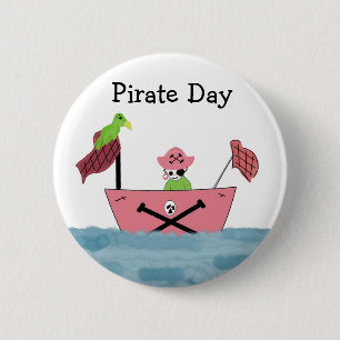 Pink Pirate Ship 6 Cm Round Badge