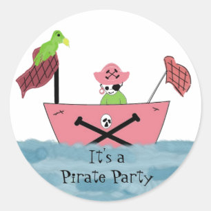 Pink Pirate Ship Classic Round Sticker