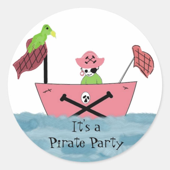 Pink Pirate Ship Classic Round Sticker (Front)