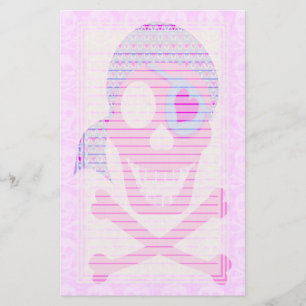 Pink Pirate Skull Lined Stationery