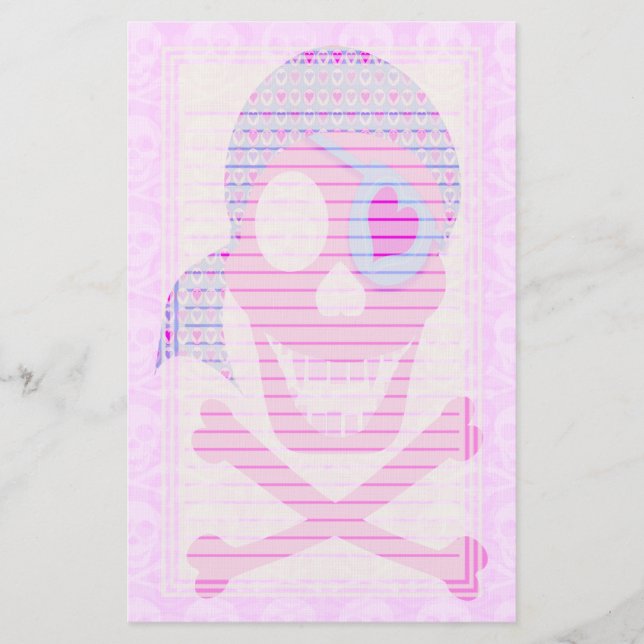 Pink Pirate Skull Lined Stationery (Front)