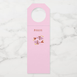 Pink Pisces, zodiac, star sign print Bottle Tag