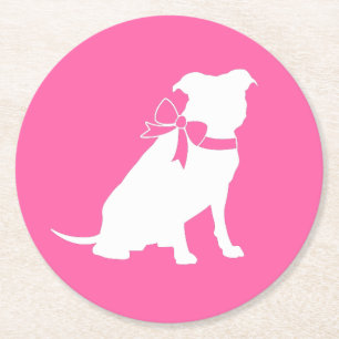 Pink Pit Bull Dog Baby Shower Round Paper Coaster